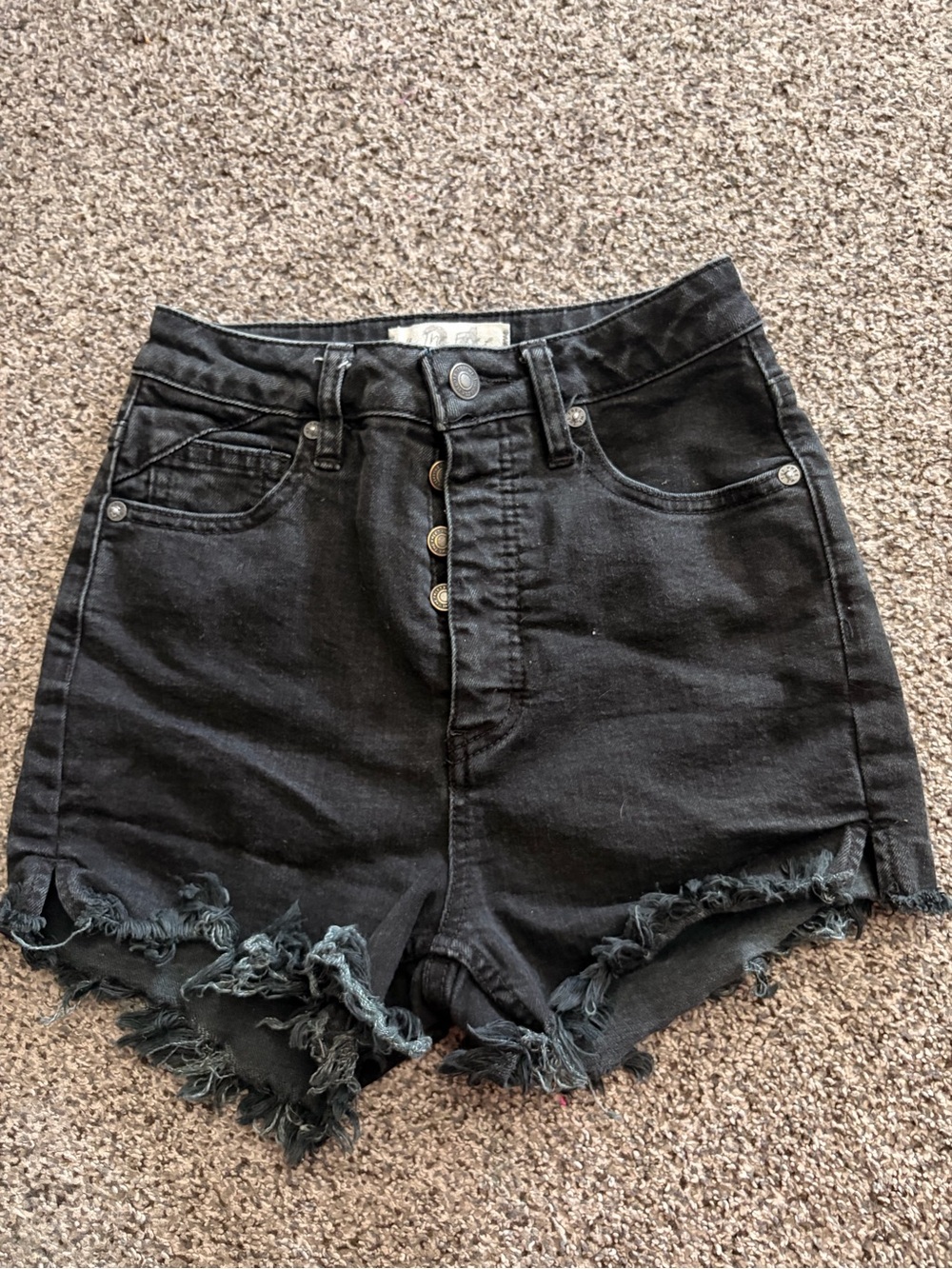 Free People We The Free Black High Rise Button Fly Denim Shorts